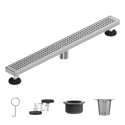 28 In. Shower Drain With 2-In-1 Tile Insert Panel With Square Pattern Drain Cover
