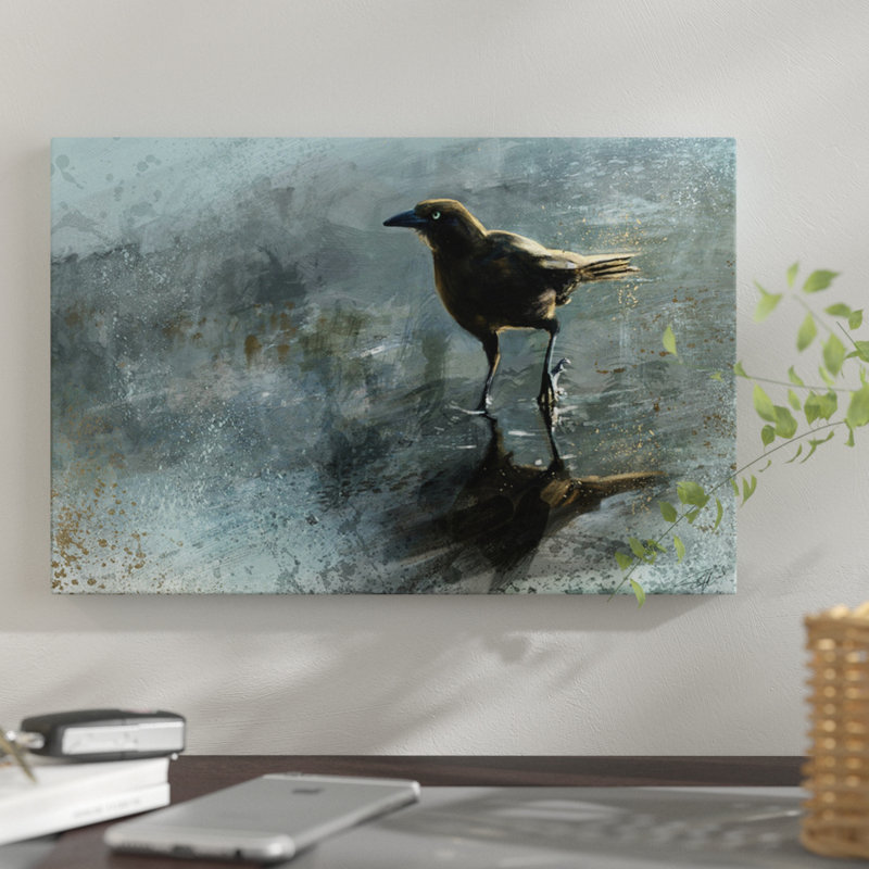«Bird in a Puddle», impression sur toile, H 8 po x l 12 po x P 0,75 po, Toile tendue, Pas de tapis