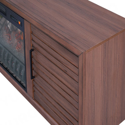 Modern Media Console Cabinet with Electric Fireplace and Adjustable Shelves for Home - Brown