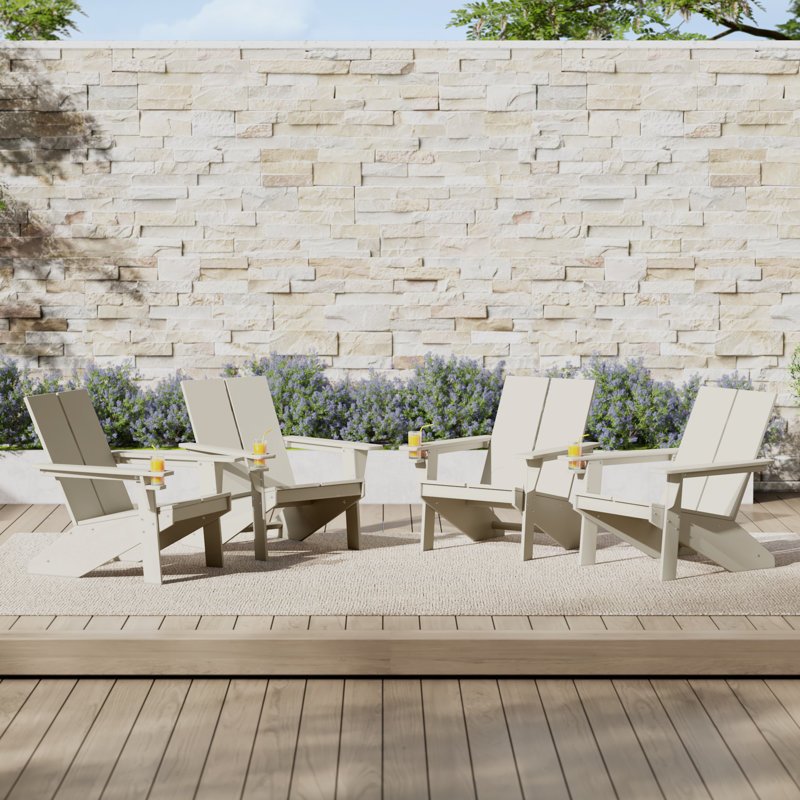 Modern Poly Adirondack Chair (Set Of 4), Black, Beige