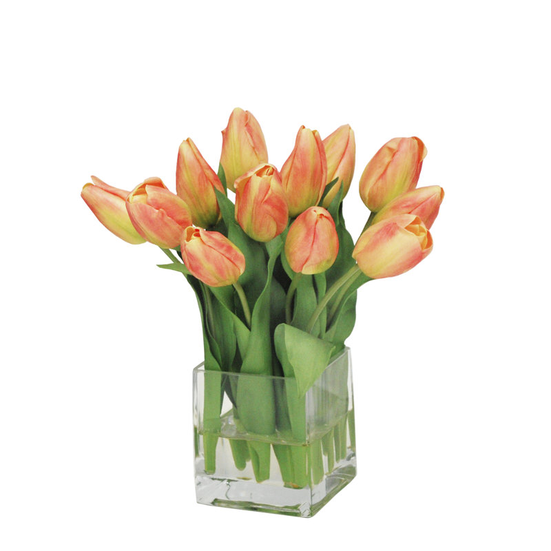 Tulip Floral Arrangement in Vase, Orange