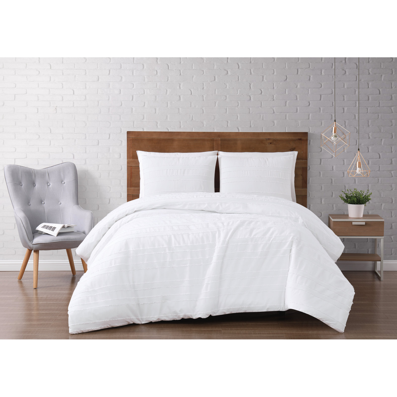Cotton Percale Duvet Cover Set, White, King Duvet Cover + 2 King Shams