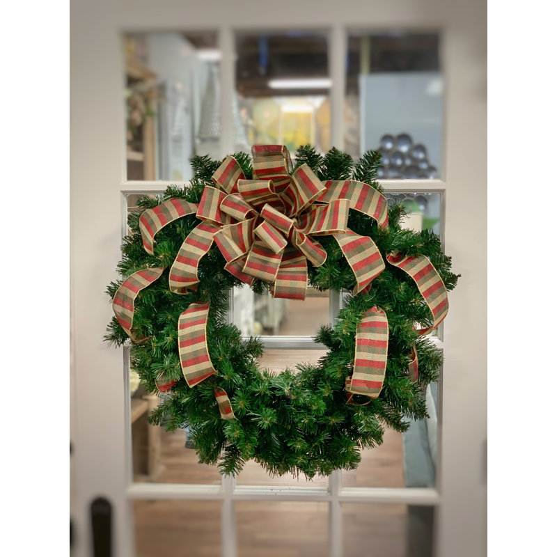 Holiday Plaid Ribbon Wreath, 26" H x 26" W x 8" D, Green/Red/Gold