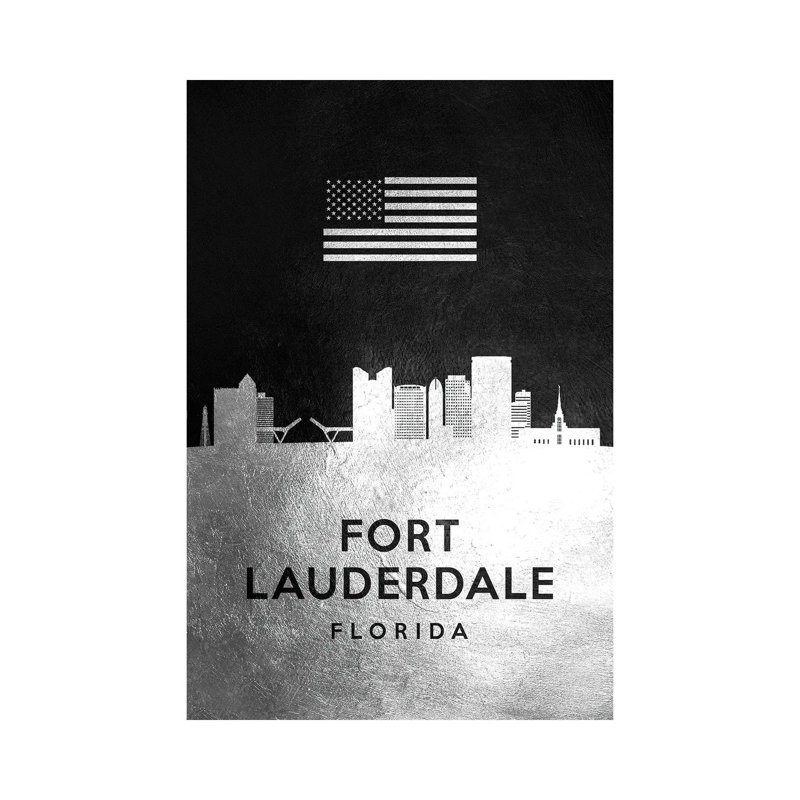 Fort Lauderdale Florida Silver Skyline by Adrian Baldovino - Wrapped Canvas Print, 20.32 cm H x 30.48 cm W