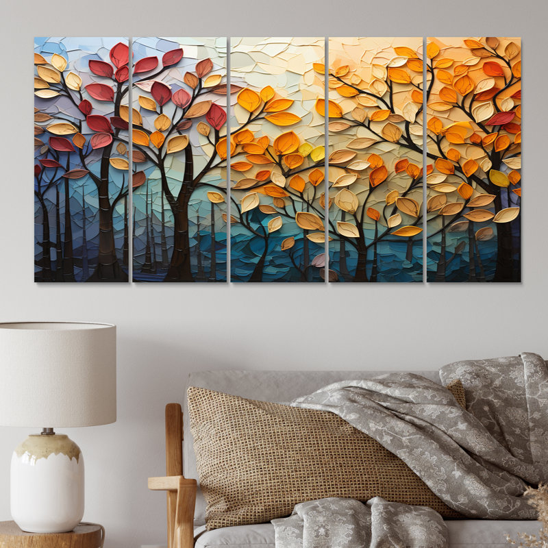 " Leaves Autumnal Symphony Patchwork I " 5 - Pieces