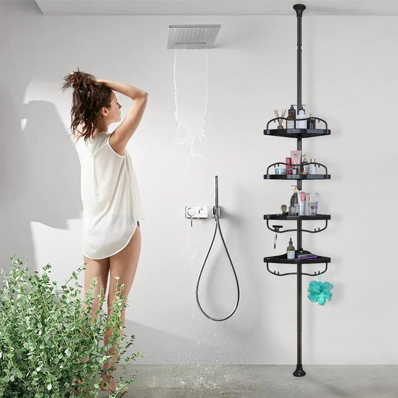Miylah Wall Bamboo Shower Caddy, Black