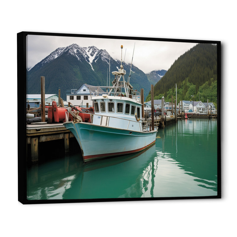 Alaska, ville de pêche de Seward, H 34 po x l 44 po x P 1,5 po, Cadre flottant noir