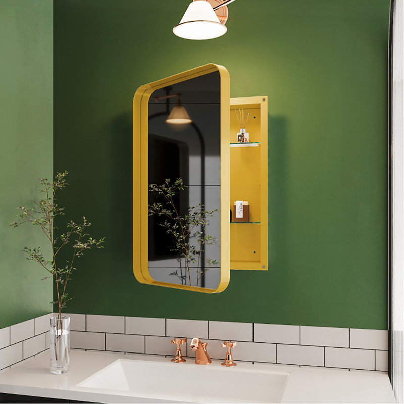 16X24 Inch Recessed Metal Framed Medicine Cabinet With Mirror And Adjustable Shelves Wall Mirror With Storage For Bathroom