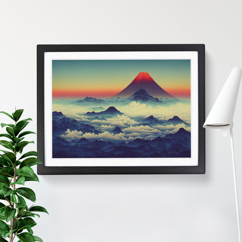 A Japanese Mountain Sunset Vol.6 - Single Picture Frame Print, Black, 34cm H x 46cm W x 2cm D