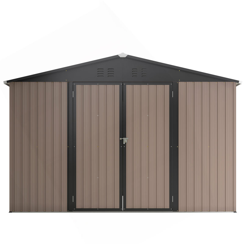 10' X 10' Metal Storage Shed For Ourdoor, Steel Yard Shed  With Design Of Lockable Doors, Utility And Tool Storage For Garden, Backyard, Patio, Outside Use