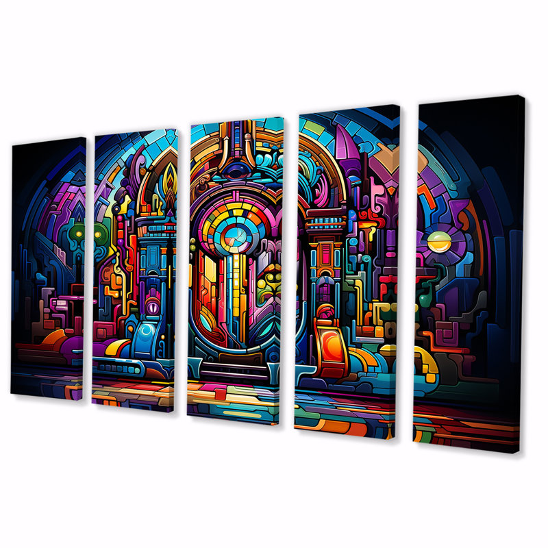 Multicolore, psychédélique, juke-box, ensemble d'art mural 5 pièces, H 28 po x l 60 po