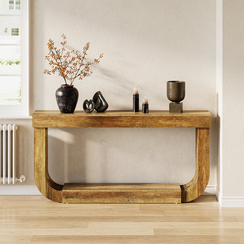 70.9'' U-Shaped Console Table, Narrow Wooden Sofa Table for Living Room, Entryway, Hallway, Foyer