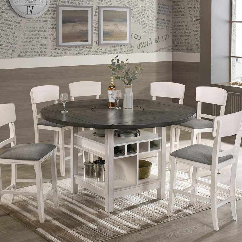 Chaise de salle à manger à hauteur de comptoir 2 pièces, Siège gris / cadre blanc