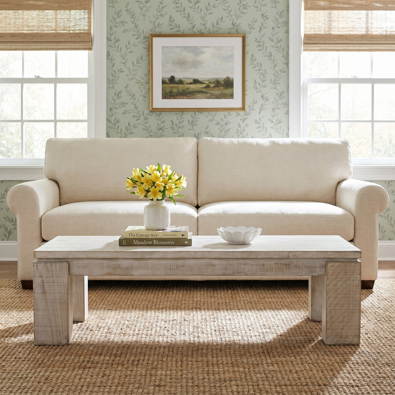 Vireo Solid Wood Top Coffee Table, White Wash/Brown