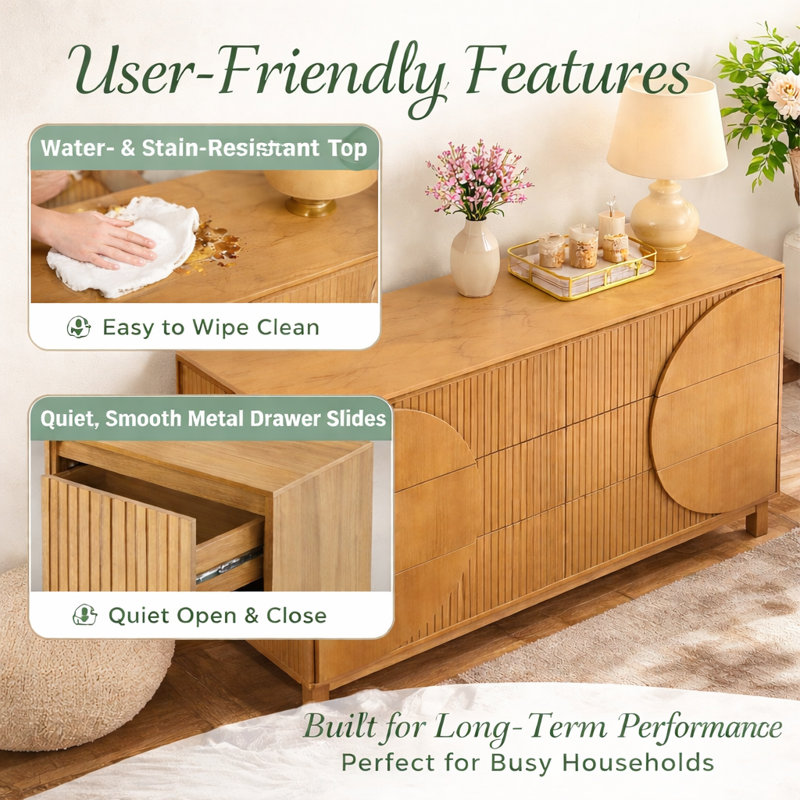 Elegant Design 60"W 6 Drawer Dresser, Brown