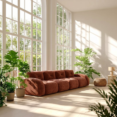 Loaf 140" W x 35" D x 28" H Tufted Velvet Boneless Modular Sofa