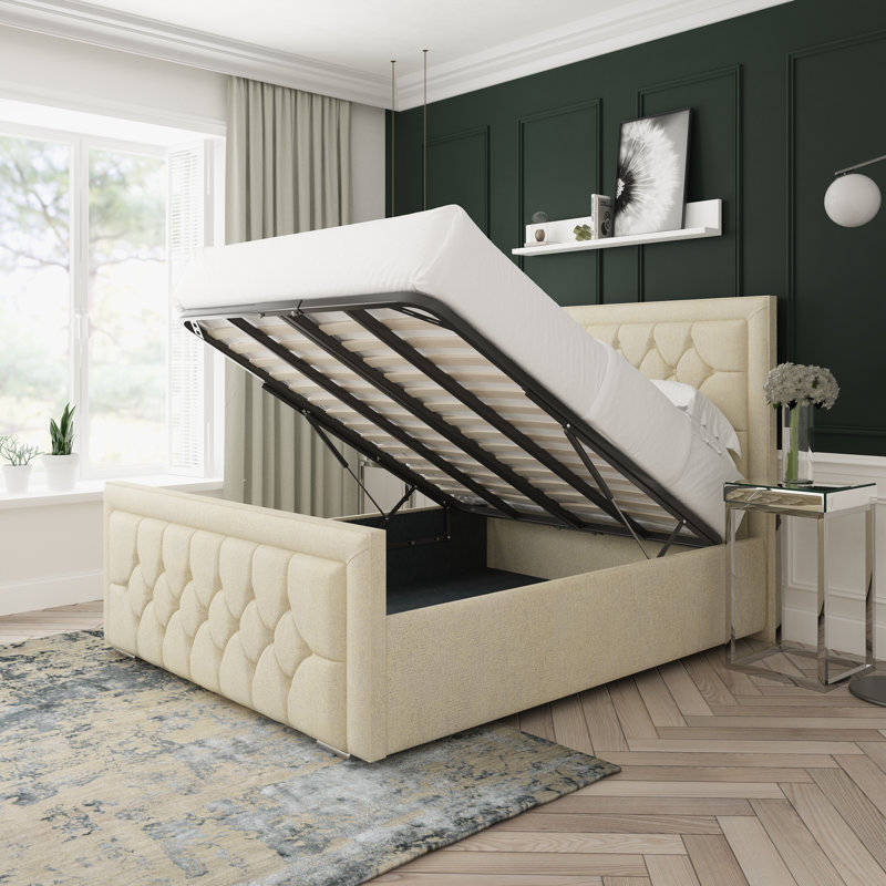 Maple Wool Upholstered Ottoman Bed Frame, Cream, Kingsize (5')