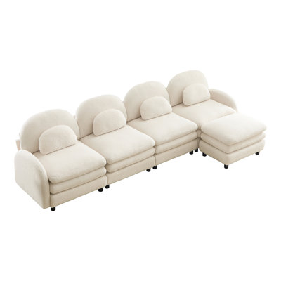 Canapé 4 places, dossier incurvé et accoudoirs avec coussins lombaires courbés, canapé modulaire 4 places modulaire avec repose-pieds mobile et coussin de soutien à deux couches