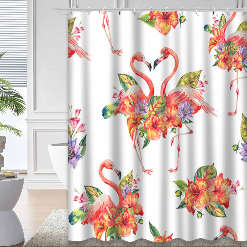 Aquarelle, flamant rose, fleurs tropicales, oiseaux exotiques floraux avec 12 crochets, L 72 po x l 78 po