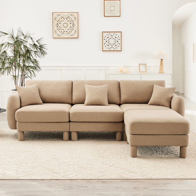 Tissu modulaire Boucle, modulaire 3, amovible, couleur café, modulaire 3 courbée avec pieds cylindriques et coussins moelleux