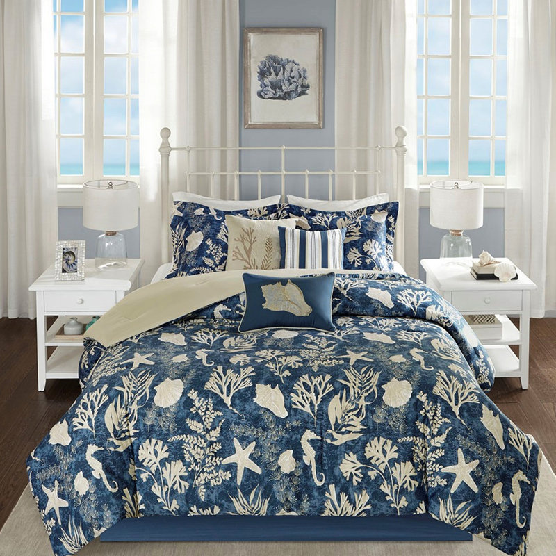 Édredon 7 pièces en coton bleu grand délicat à texture irrésistible