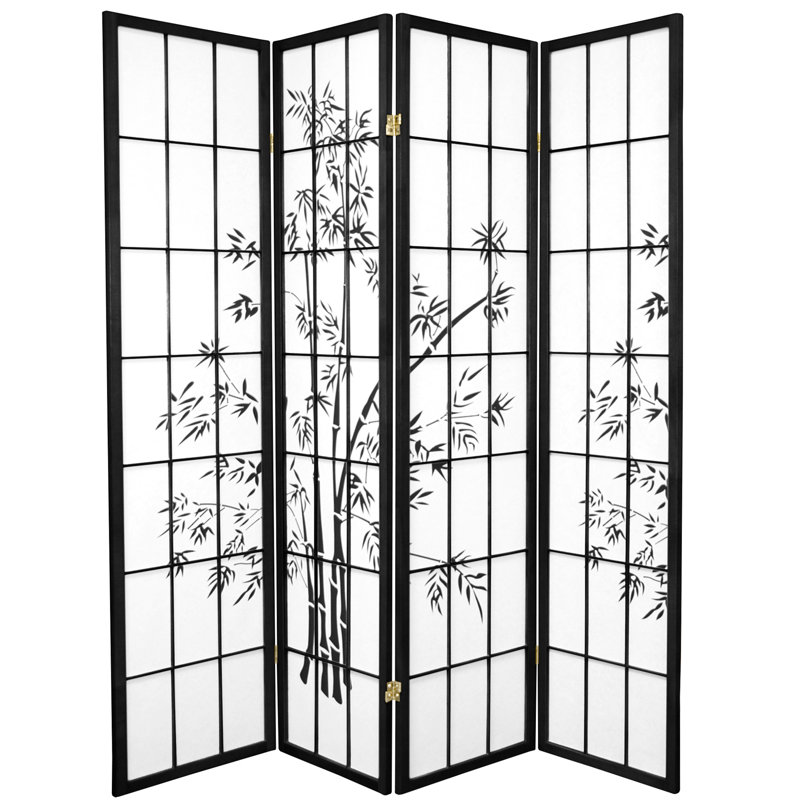 Tabron 70.25'' Tall Lucky Bamboo Shoji Screen, 4 Panels, Black
