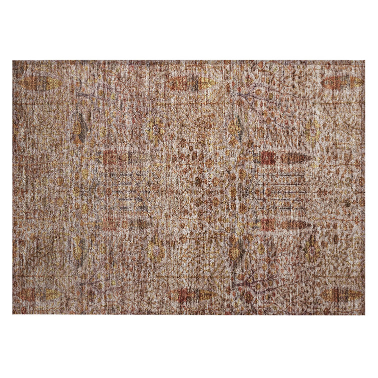 Machine Washable Indoor/Outdoor Xhevrie Terracotta Rug