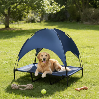 Elevated Portable Dog Cot With Canopy, Breathable Mesh Fabric And Lightweight Steel Frame For XXL Dogs