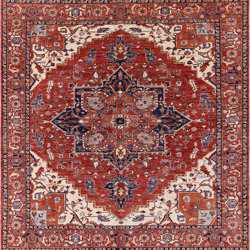 Tapis oriental rouge / bleu / beige Harahan, Carré 8 pi