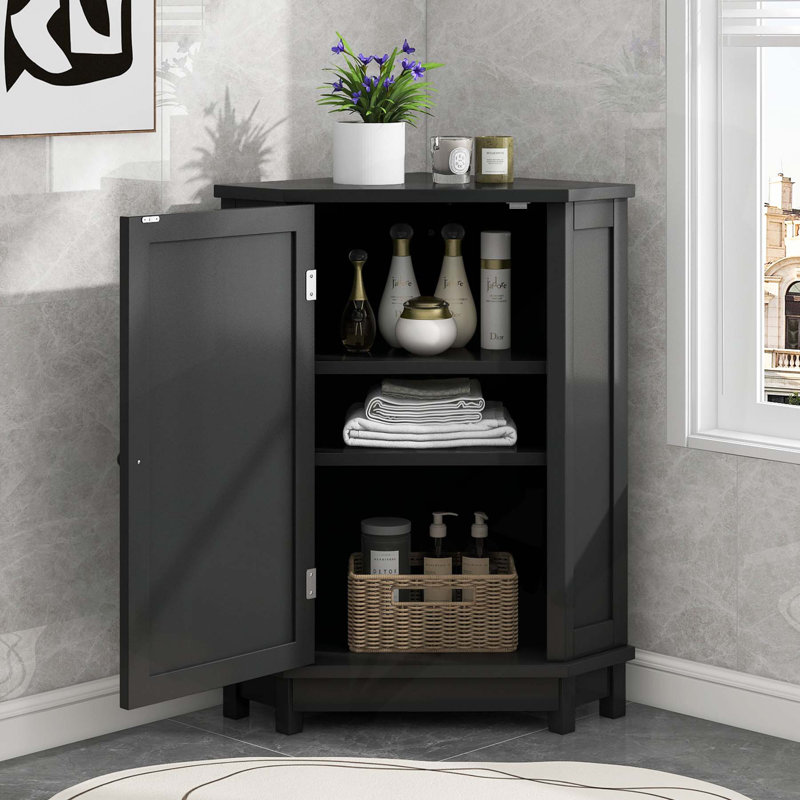 Modern Triangle Bathroom Cabinet with Adjustable Shelves and Ample Storage, Black