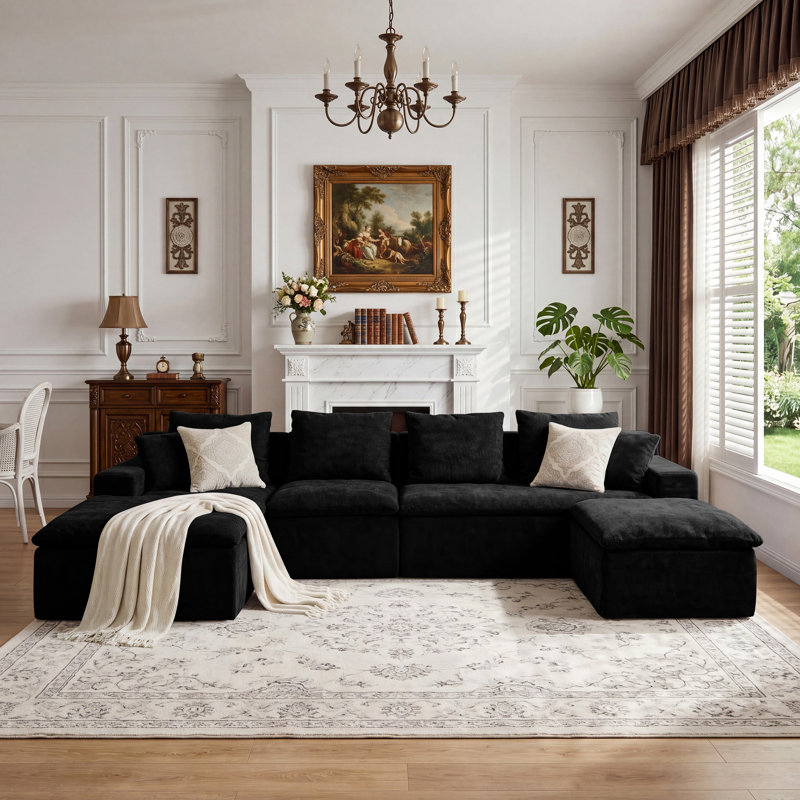 Canapé modulaire en U 118,1 po, canapé modulaire en chenille avec ressorts ensachés, sièges rembourrés à assise profonde modernes pour le salon, pas de rouleau de montage