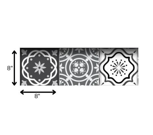 Carreaux amovibles en vinyle noir et gris 8 po x 8 po, H 8 po x l 8 po x P 0,1 po, Noir