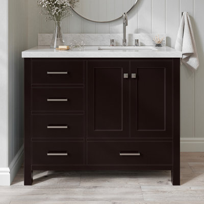 Meuble-lavabo simple en bois massif 43 po avec plateau en marbre Carrara de Cambridge 43 po Cambridge