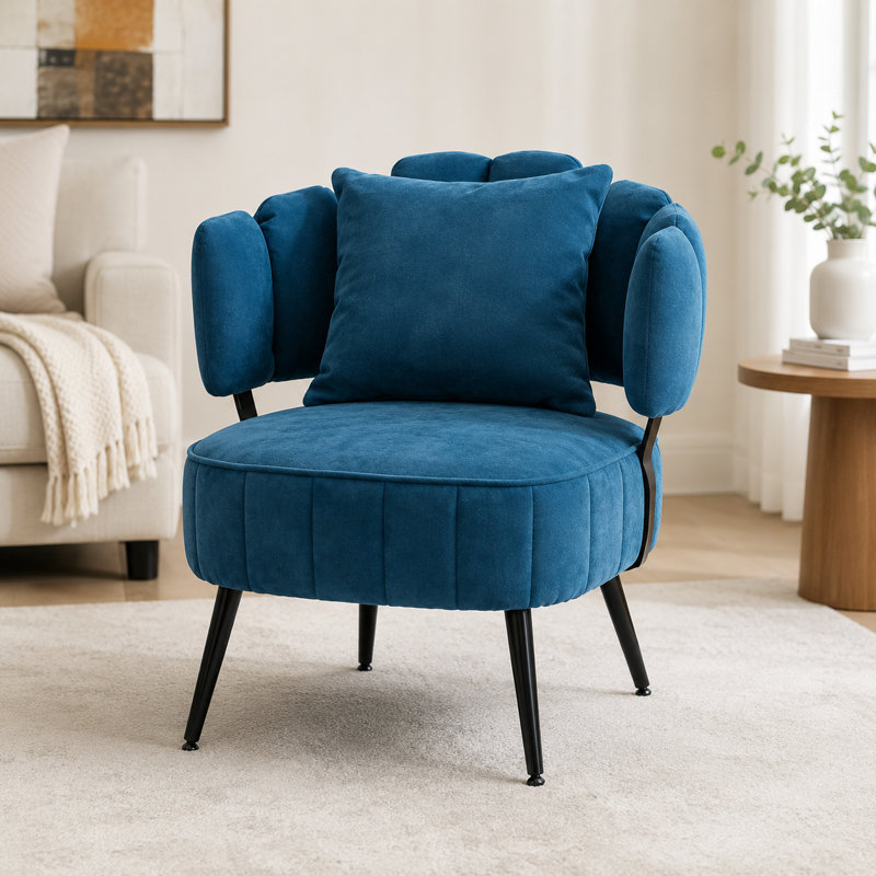 Chaise d'appoint rembourrée en velours côtelé avec structure en métal, chaises de loisirs simples pour salon, bleu, Bleu