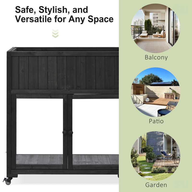TOPMAX Patio 35.4''X17.7''X37.4'' Mini Wood Cold Frame, Compact 2 Doors Garden Greenhouse With Wheels, Raised Bed With Liner For Indoor Outdoor Use
