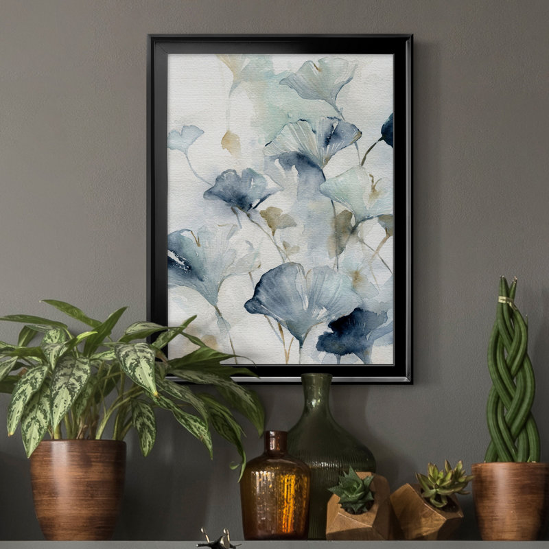 Indigo Ginkgo II - peinture sur toile encadrée, H 18,5 po x l 24,5 po x P 1,5 po, Noir