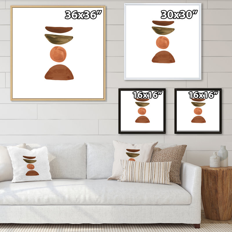 Minimal demi-lune et orange pleine lune - Impression sur toile, H 16 po x l 16 po x P 1 po, Cadre flottant blanc