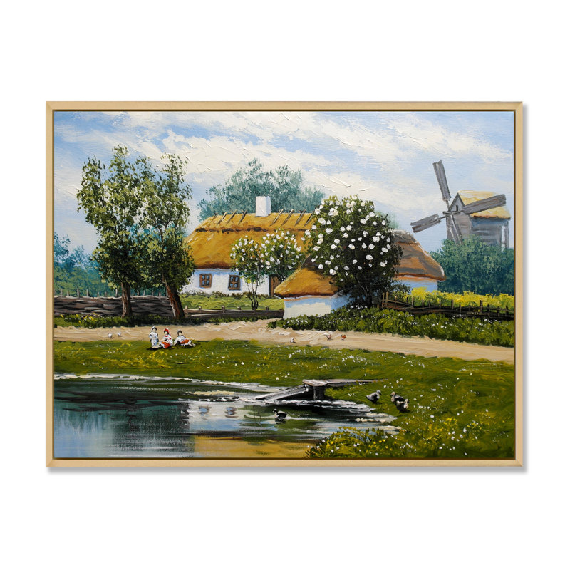 «Old Rustic Village Lanscape VI», reproduction d'art sur toile, H 24 po x l 36 po x P 1 po, Cadre flottant brun