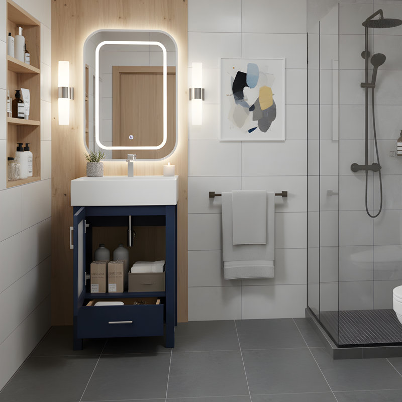 Meuble-lavabo moderne 20 "avec lavabo en céramique, Bleu