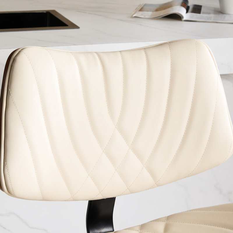 Chaise de bar en noyer, pivotant à 360 °, hauteur réglable, revêtement en similicuir, grand siège pour salle à manger / îlot de cuisine / café, chaises beiges et rembourrée, ergonomique, îlot de cuisine / salle à manger, milieu