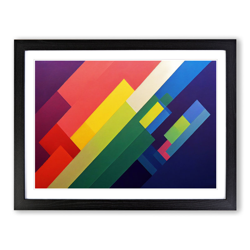 Abstract Minimalism Rainbow Art - Single Picture Frame Print, 46cm H x 64cm W x 2cm D, Black