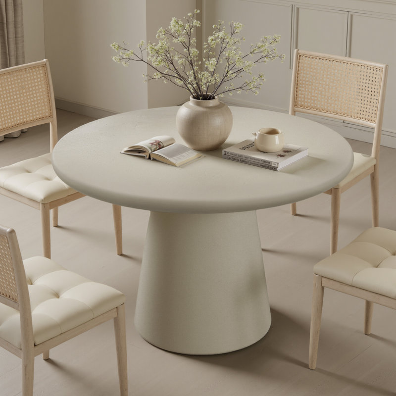 Table de salle à manger ronde moderne en béton avec base piédestal, Gris abricot