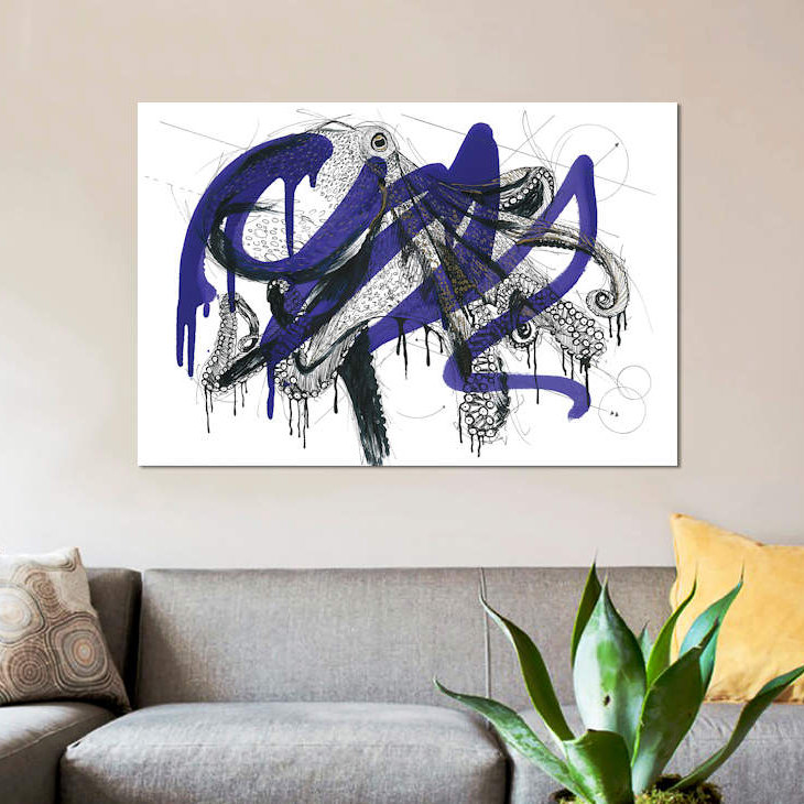 Octopus Reef, reproduction sur toile, H 12 po x l 18 po x P 1,5 po, Toile tendue, Pas de tapis