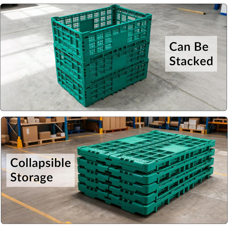 Collapsible Storage Crates, 52 Liter Heavy Duty Foldable Plastic Crates , Storage Baskets and Bins 23.6" L x 15.7" W x 8.6" H Stackable Dairy Milk Crates for Office, Home, Toy Storage