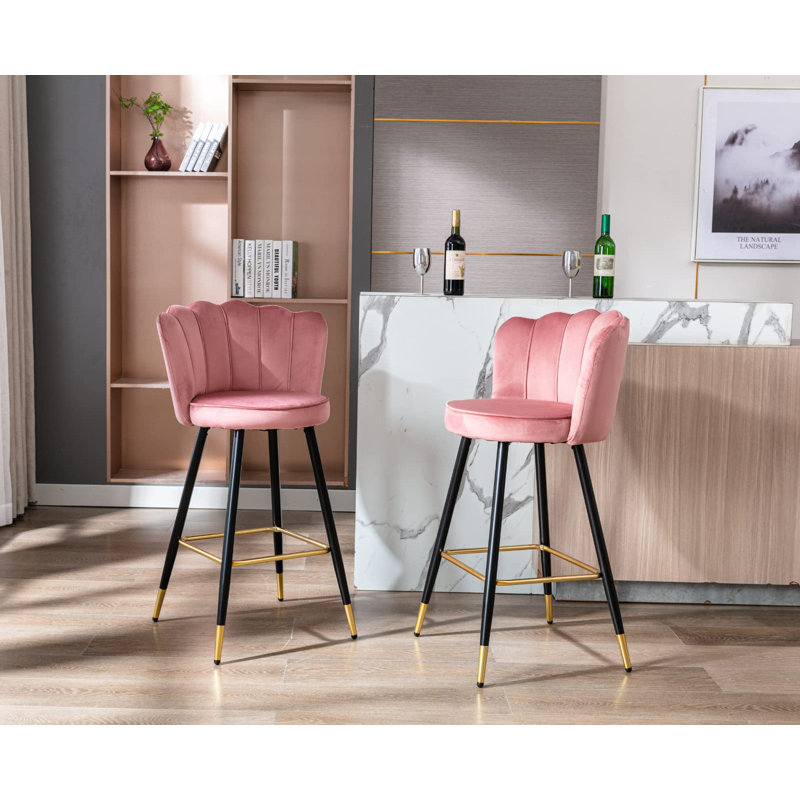 Bowdoin Upholstered Counter Stool with Metal Frame, Pink