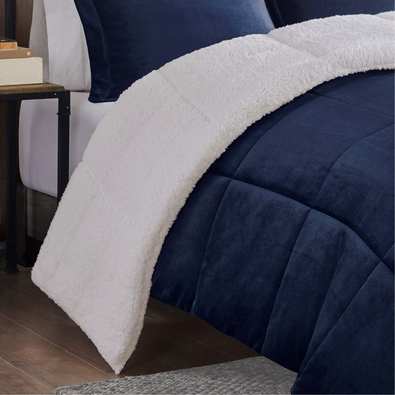 Très grand à l'édredon - bleu marine et l 102 po x L 86 po, 2 taies décoratives, 1 coussin décoratif, look exquis, bleu marine +, magnifique