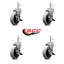4 Inch Thermoplastic Wheel 1-3/8 Inch Grip Ring Stem Caster with Brakes Set of 4