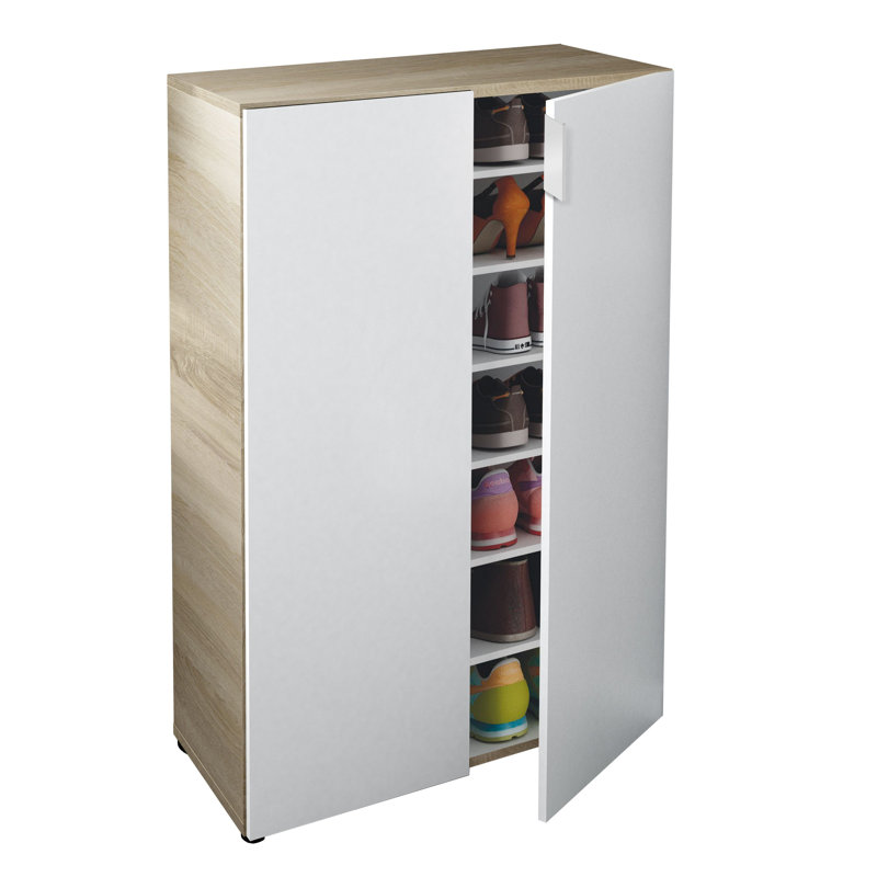 Divyanshi Multipurpose Auxiliary Cabinet, Low Shoe Rack With 6 Shelves, 70X36H103 Cm, Oak And White