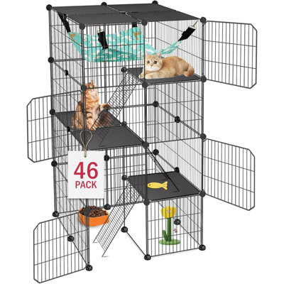Cage à chat, enclos à chat à 4 niveaux pour chat, aire de jeu pour chat intérieur et extérieur avec hamac, cage de chenil en métal amovible, 1 place pour 1 ou 3 chats / chaton