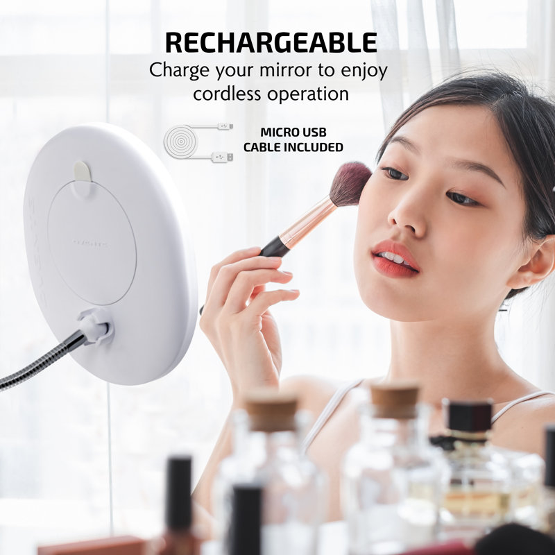 White Oval Wall Mounted Magnifying Makeup Mirror with LED Light